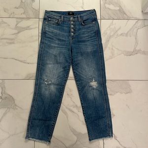 7 For All Mankind High Waist Cropped Straight Jeans Distressed Women size 28